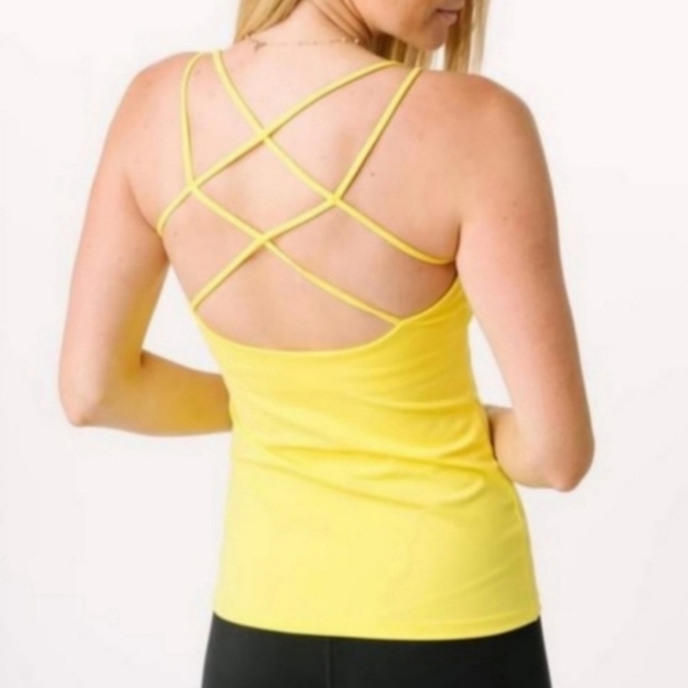 Zyia Active Yellow V Neck Strappy Cut Out Fantastic Tank Top